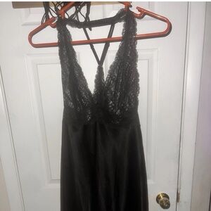 Victoria's Secret Black Lace Chemise satin slip dress Small